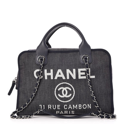 Chanel Denim Deauville Bowling Bag Dark Blue 1 of 7