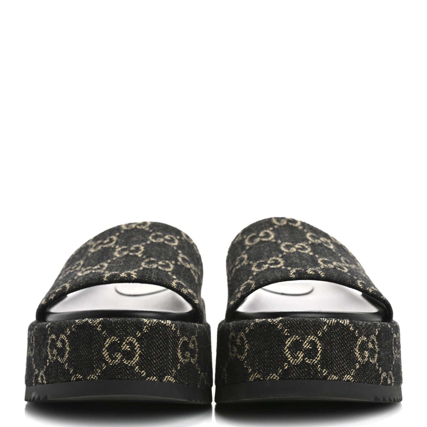Jacquard Black Denim GG Monogram Angelina Platform 55mm Slide Sandals 36 Black Ivory