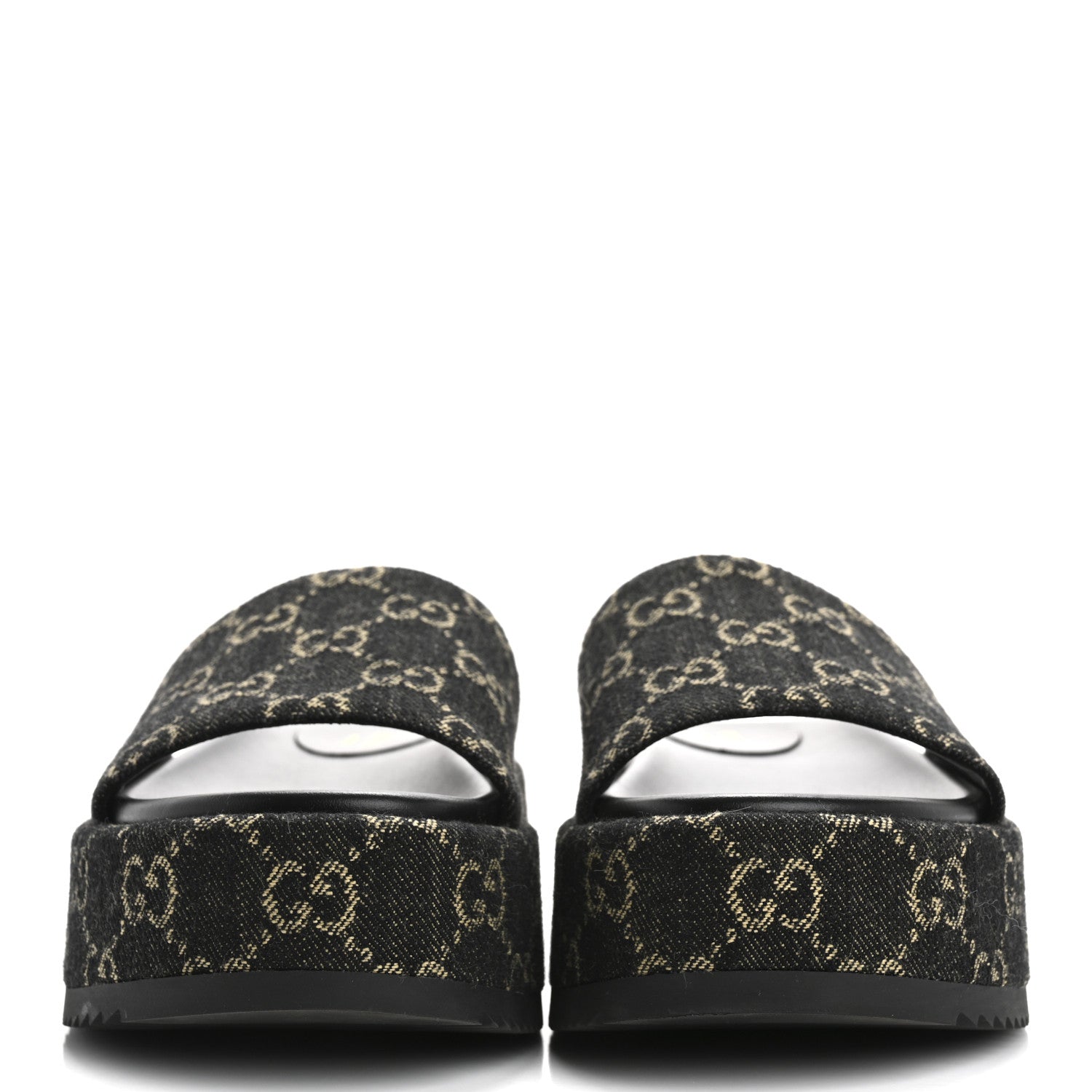 Gucci Jacquard Black Denim GG Monogram Angelina Platform 55mm Slide Sandals 36 Black Ivory 3 of 10