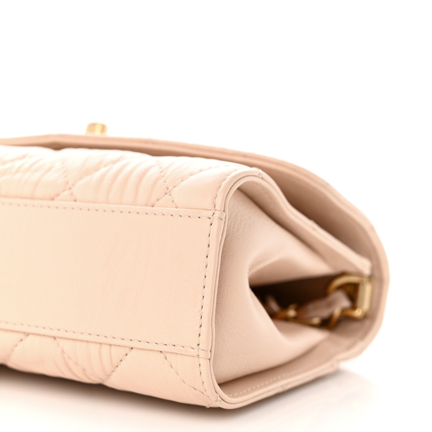 Crumpled Lambskin Quilted Mini CC Links Top Handle Flap Beige