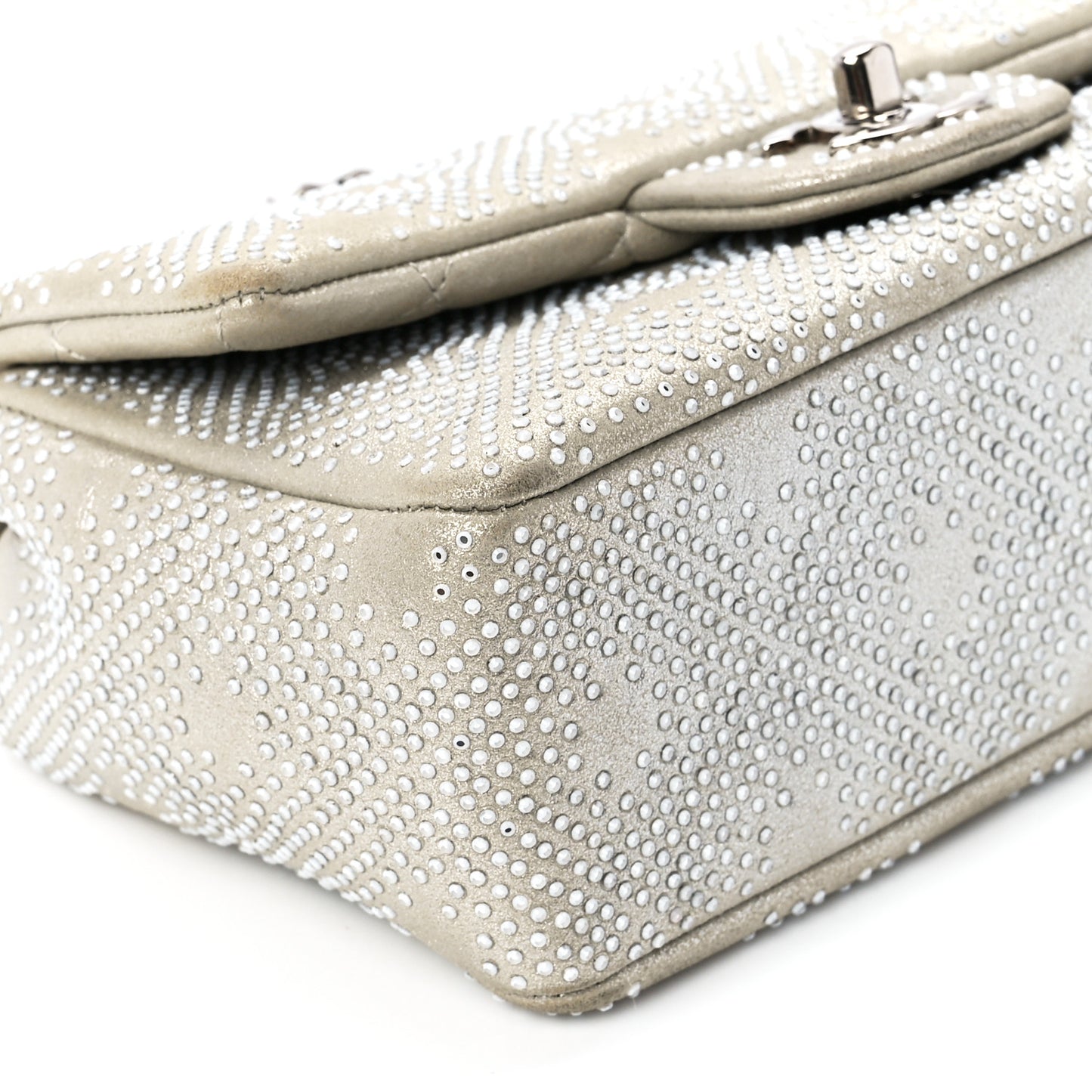 Iridescent Calfskin Studded Mini Flap Silver