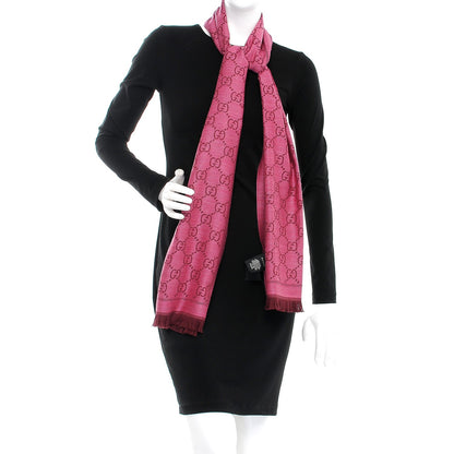 Gucci Wool Jacquard GG Monogram Sten Fringe Scarf Magenta Bordeaux 2 of 6