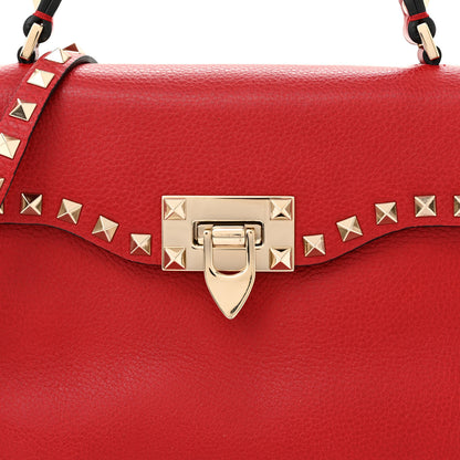 Valentino Garavani Pebbled Calfskin Medium Rockstud Top Handle Shoulder Bag Red 8 of 14