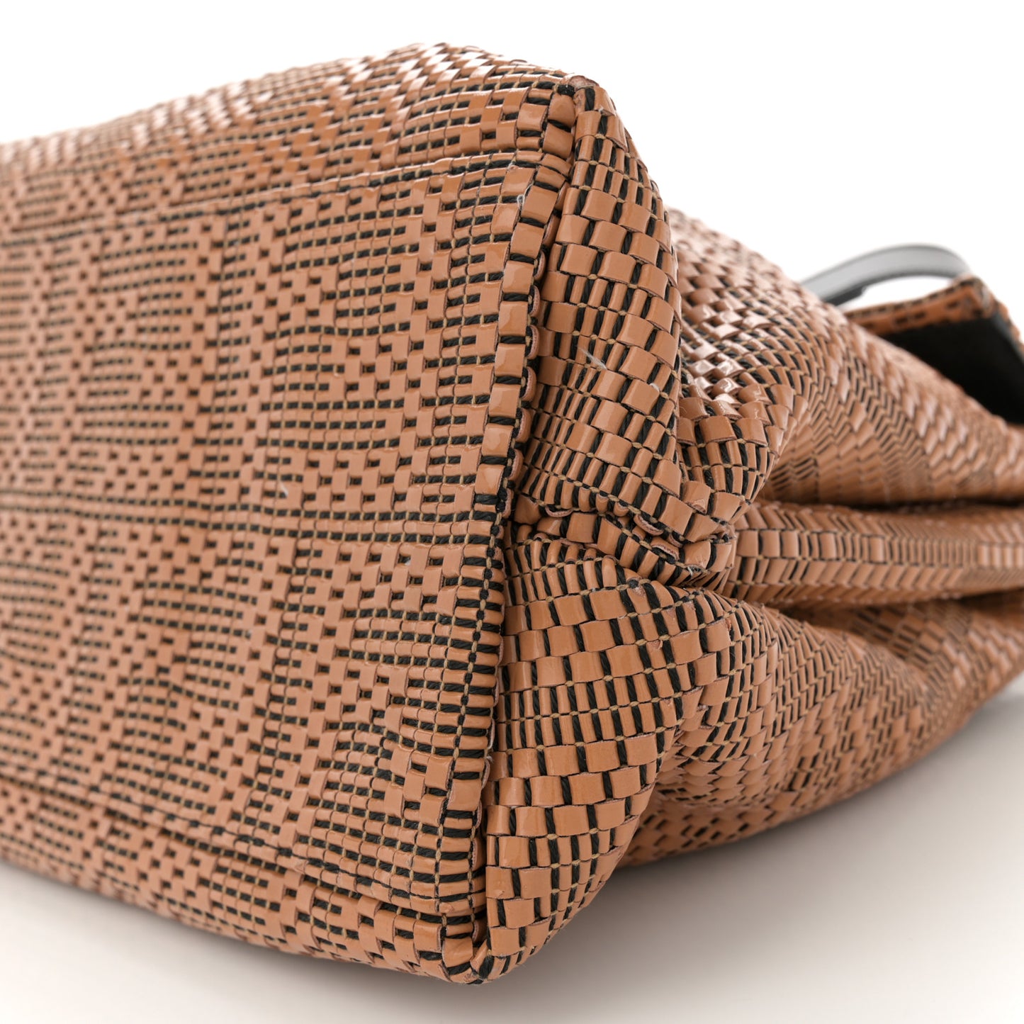 Canvas Patent Calfskin Woven Forever Shoulder Bag Mou Black
