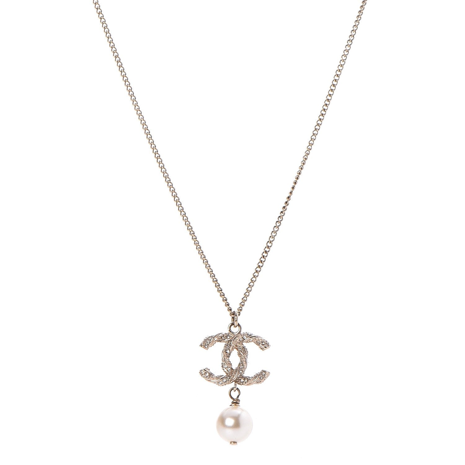 Chanel Pearl Crystal CC Drop Necklace Gold 1 of 5