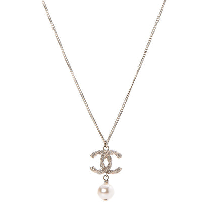 Chanel Pearl Crystal CC Drop Necklace Gold 1 of 5