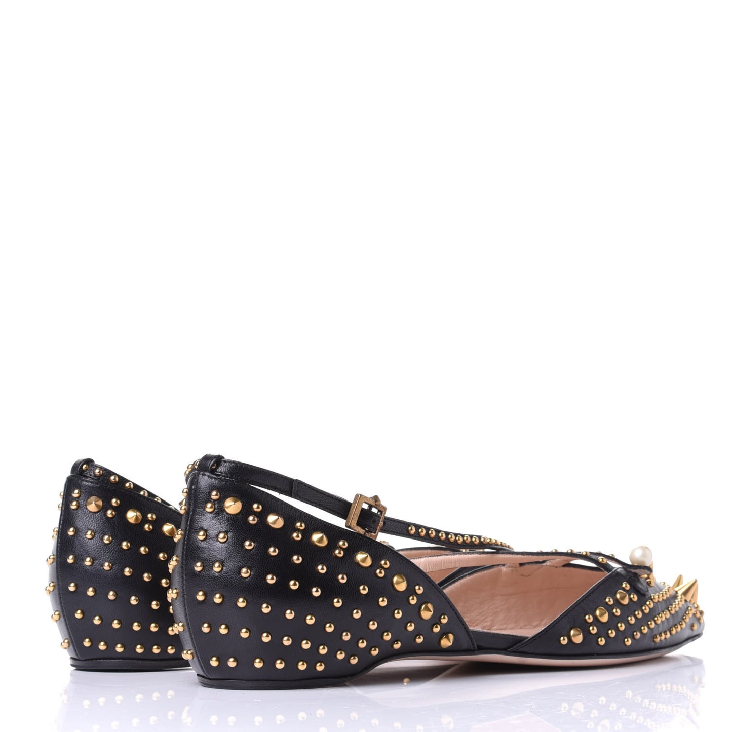 Malaga Kid Studded Pointed Toe Unia Flats 40 Black