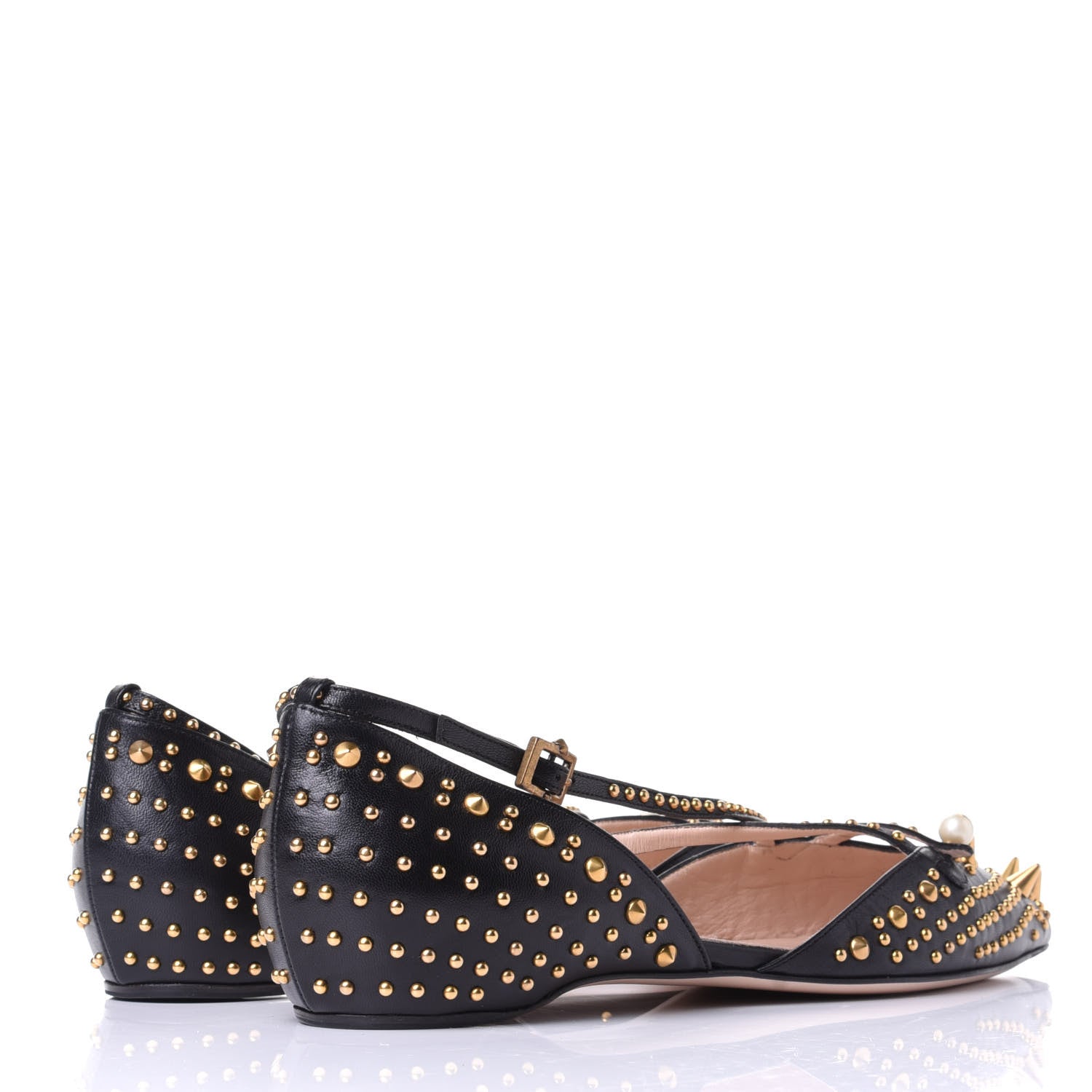 Gucci Malaga Kid Studded Pointed Toe Unia Flats 40 Black 4 of 10