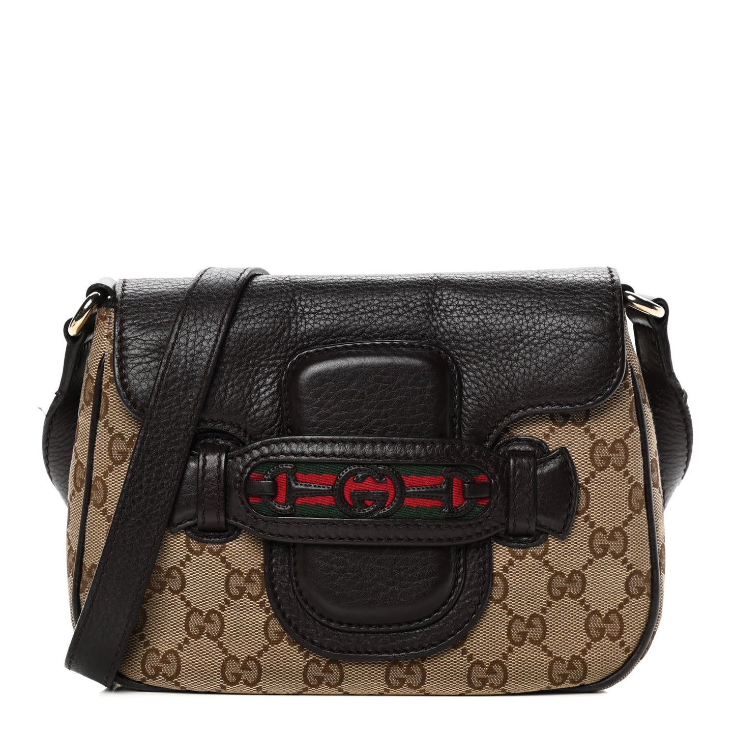 Monogram Pebbled Calfskin Web Small Dressage Shoulder Bag Dark Brown