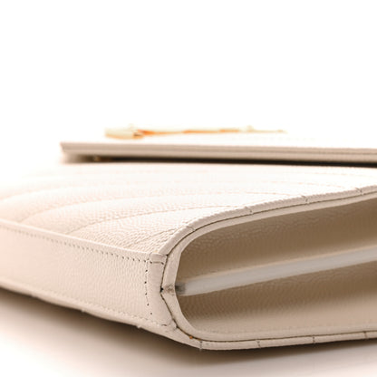 Saint Laurent Grain De Poudre Matelasse Chevron Monogram Chain Wallet Crema Soft 10 of 10