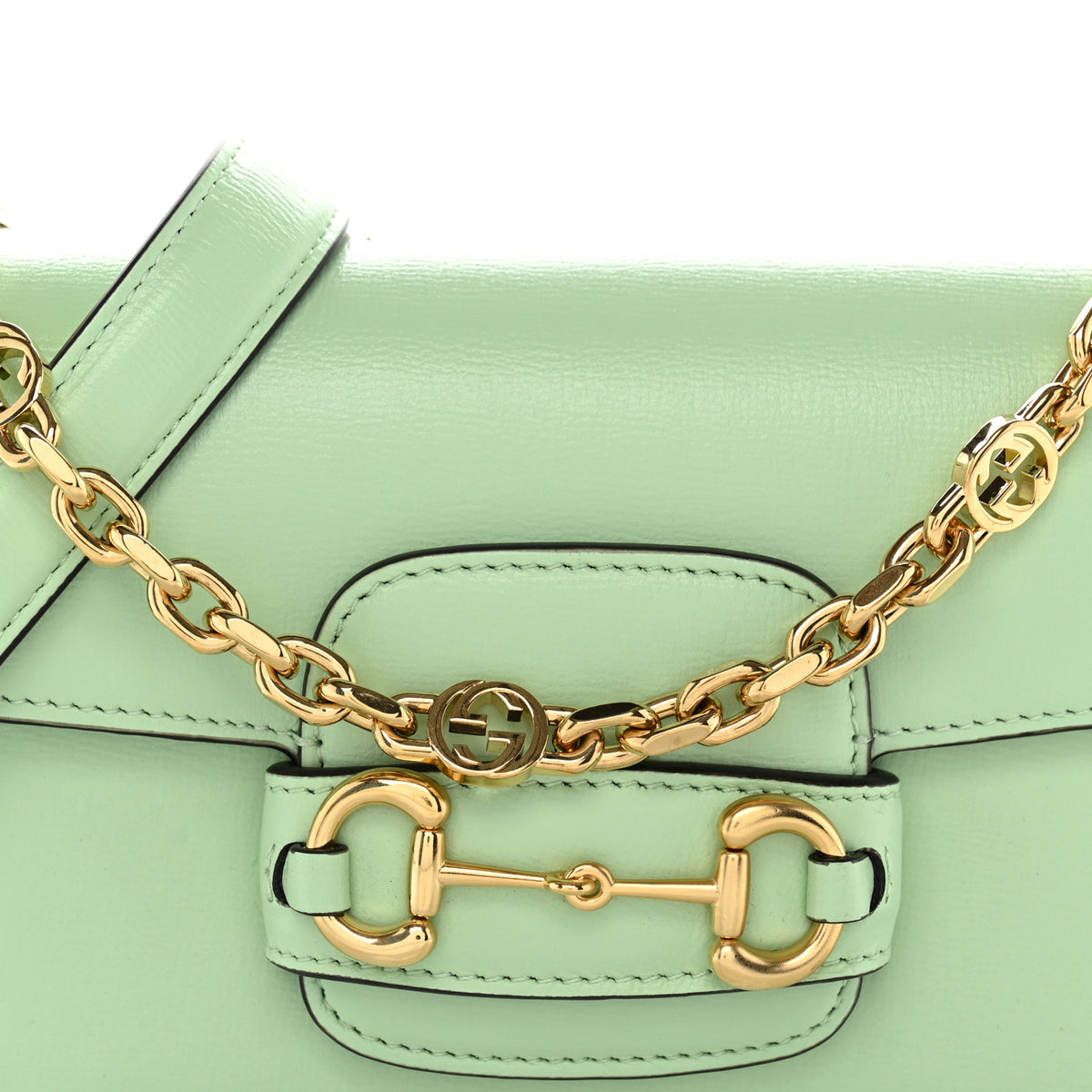 Gucci Azalea Calfskin Small Horsebit 1955 Chain Shoulder Bag Light Green 8 of 10