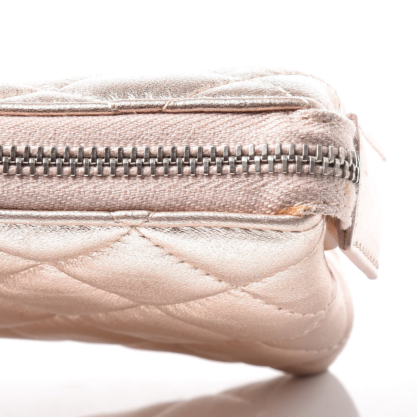 Metallic Lambskin Quilted Cosmetic Pouch Light Gold