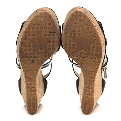 Jimmy Choo Patent Cork Portia 120 Wedge Sandals 39 Black 5 of 12