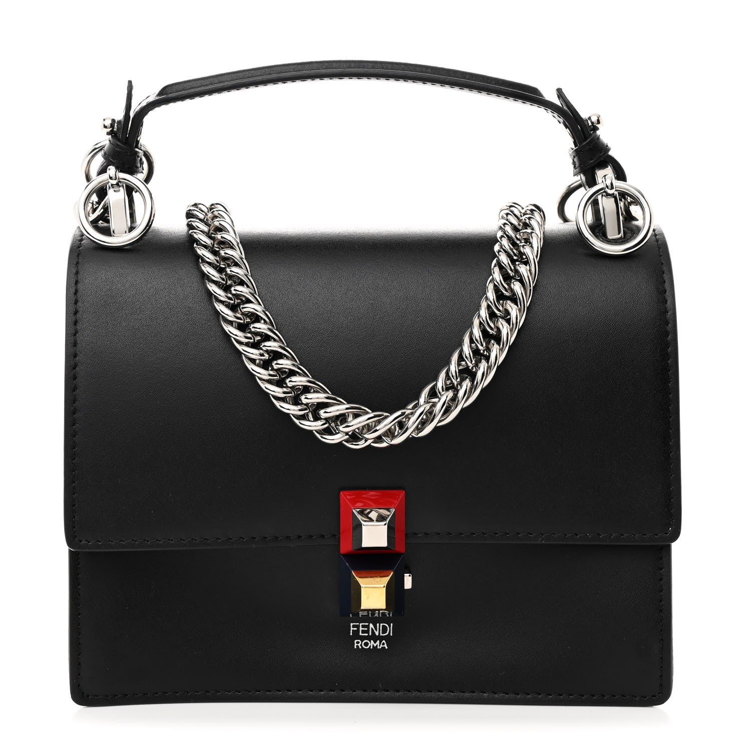 Fendi Vitello Liberty Studded Small Kan I Shoulder Bag Black Multicolor 1 of 10