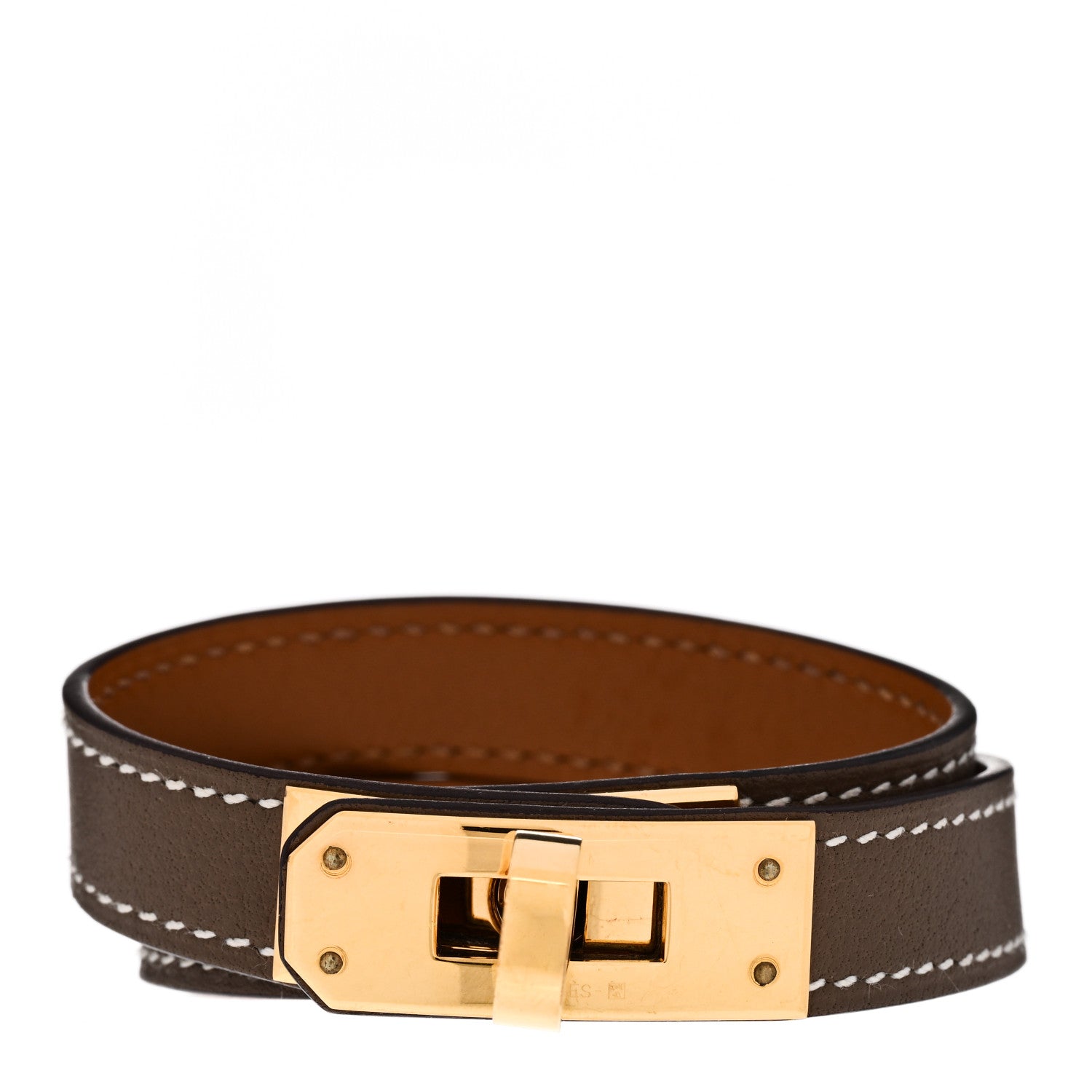 アクセサリー HERMES Rare Kelly Double Brown Bracelet Hermes Swift Kelly Double Tour Bracelet T2 Etoupe 1667919