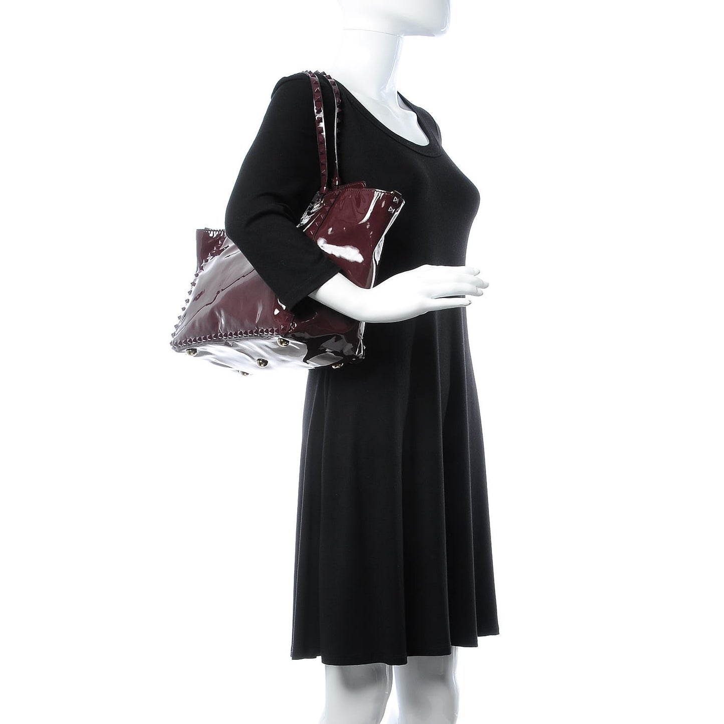 Patent Medium Rockstud Tote Rubin