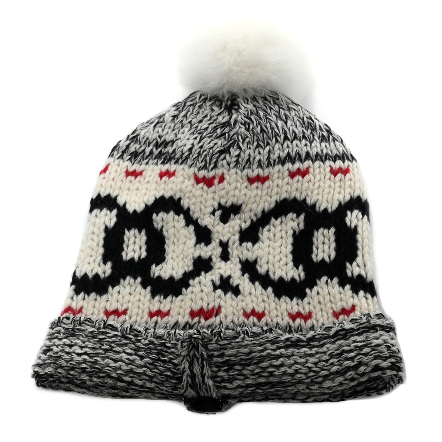 Wool Shearling CC Beanie Hat Ivory Black Red