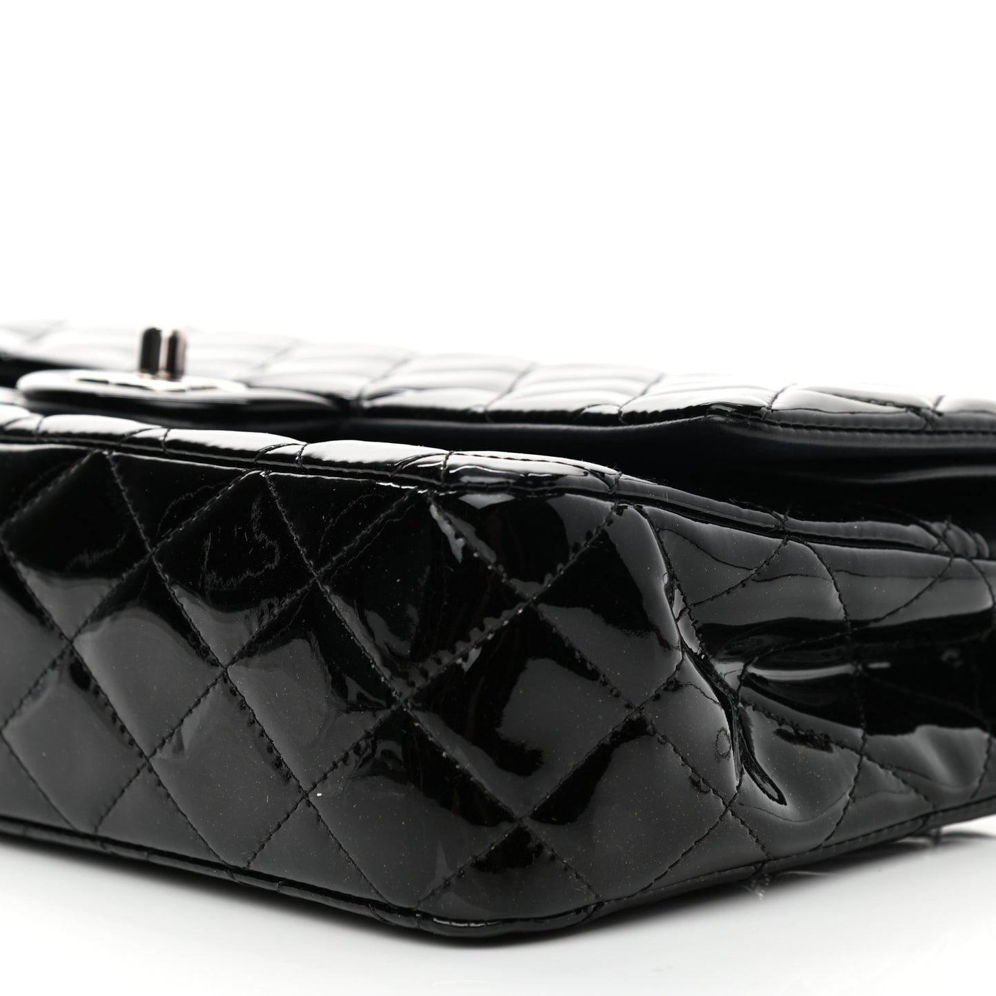 Patent Quilted Medium Double Flap Black
