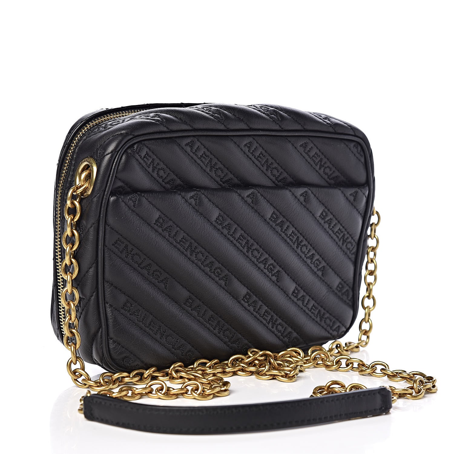 Balenciaga Calfskin Logo Matelasse Chain Strap Blanket Reporter XS Black 3 of 10