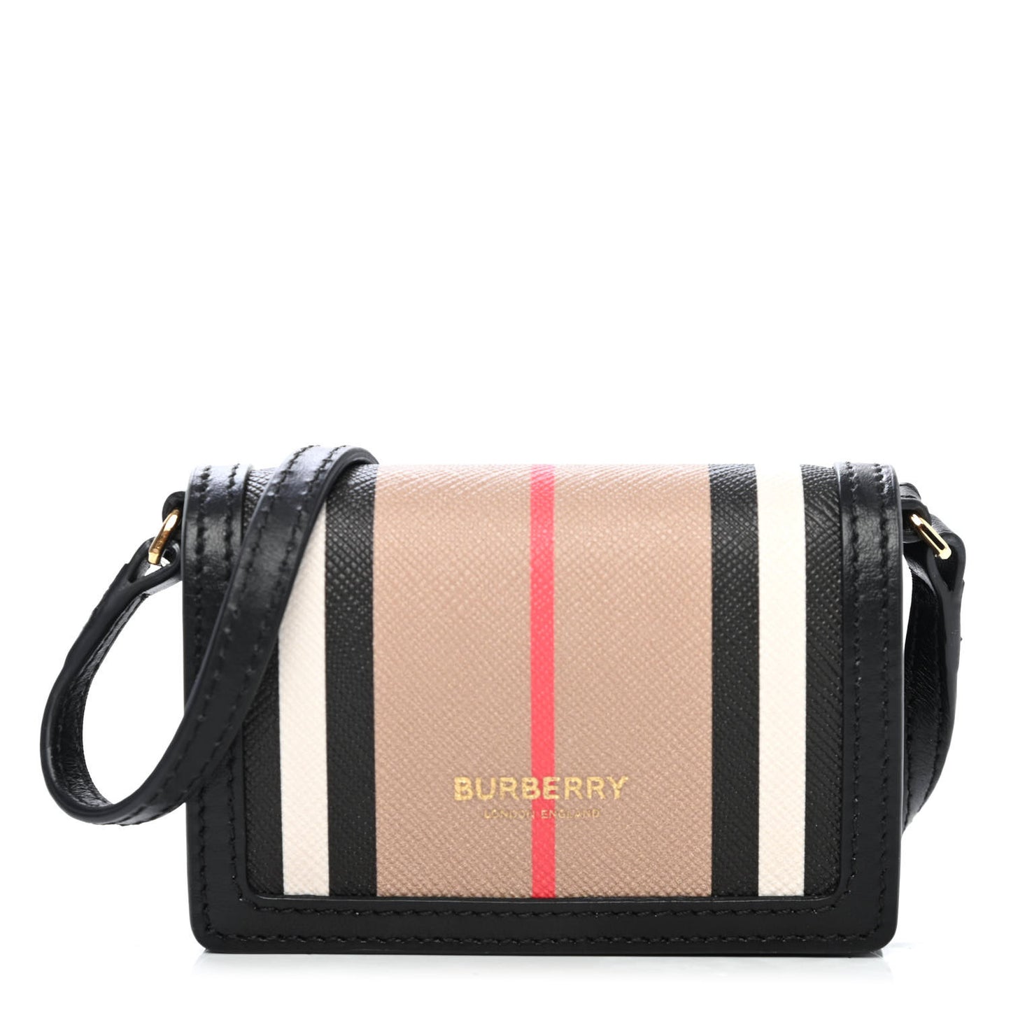 Calfskin House Check Card Case with Strap