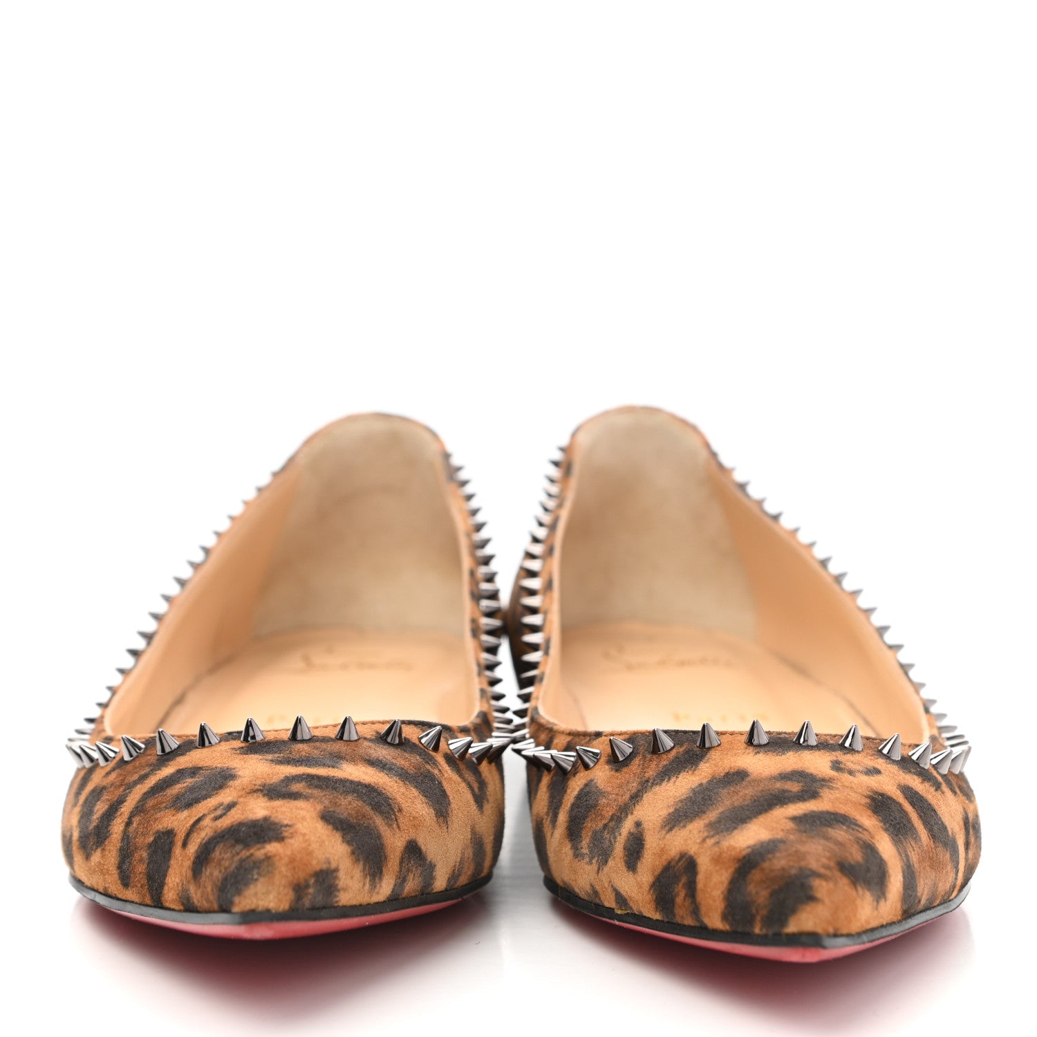 Christian Louboutin Veau Velours Studded Anjalina Flats 37.5 Leo Gun Metal 2 of 12