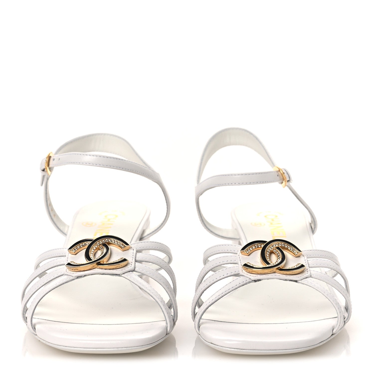 Chanel Lambskin Crystal CC Sandals 40 White 3 of 11