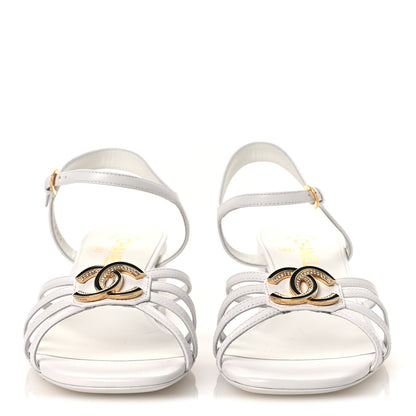 Chanel Lambskin Crystal CC Sandals 40 White 3 of 11