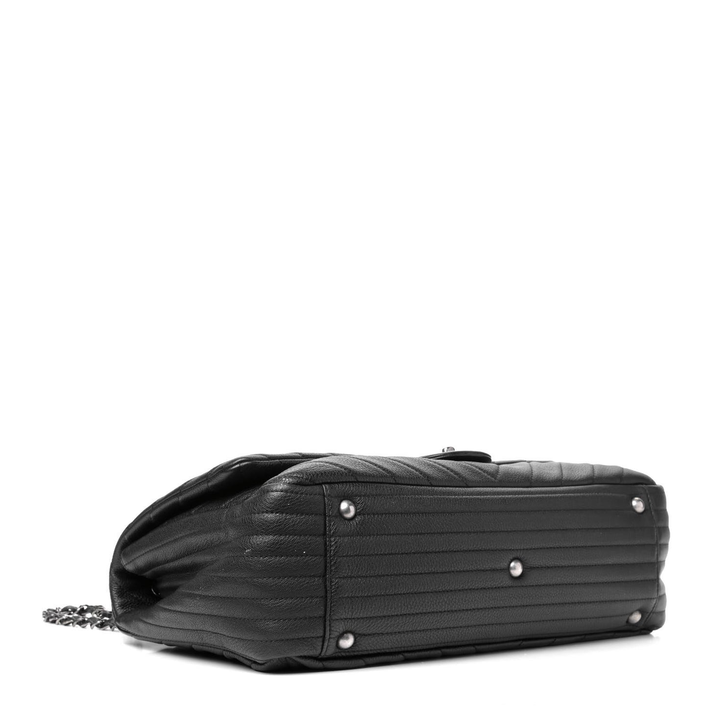 Calfskin Chevron Quilted XXL Travel Flap Bag Black