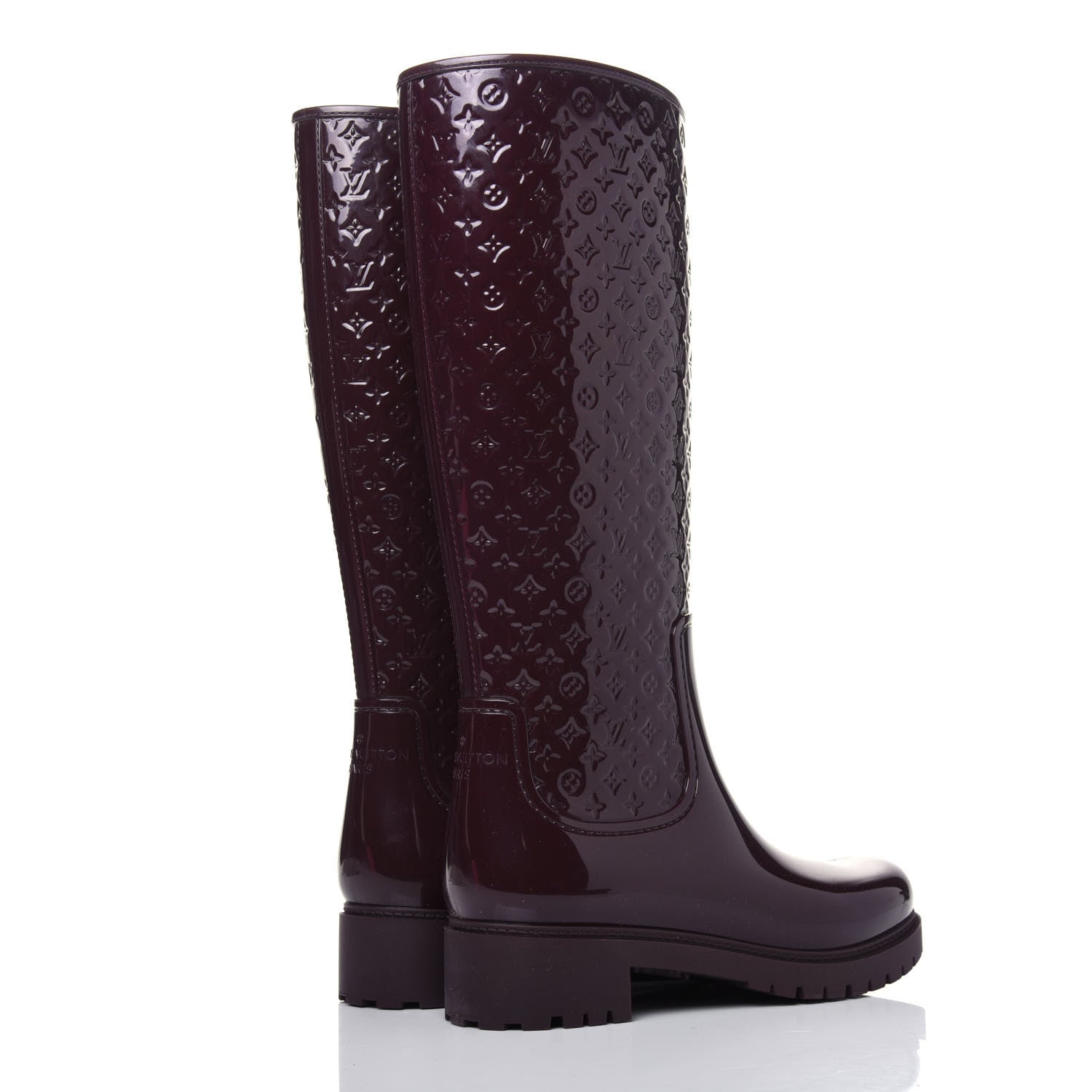 Louis Vuitton Rubber Embossed Monogram Splash Rain Boots 37 Burgundy 4 of 9