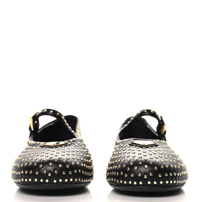 Prada Nappa Studded Metal Triangle Logo Ballet Flats 37 Black 3 of 9