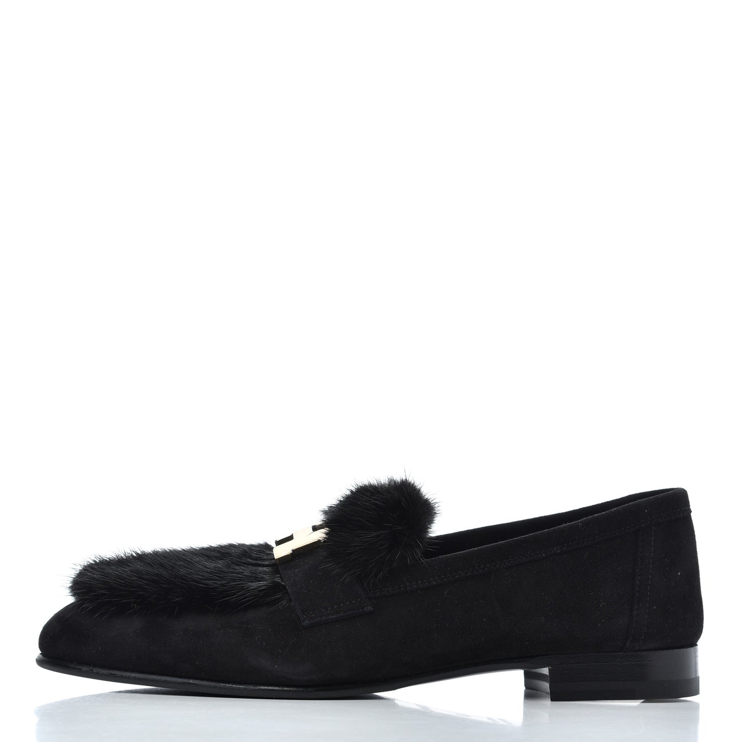Mink Fur Suede Goatskin Paris Loafers 35 Black