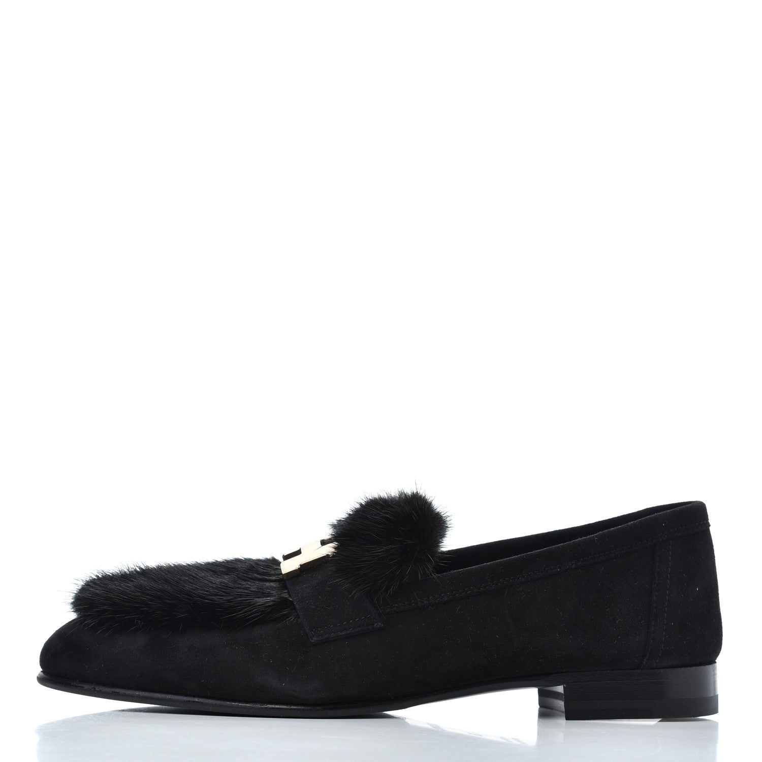 Hermes Mink Fur Suede Goatskin Paris Loafers 35 Black 1 of 10