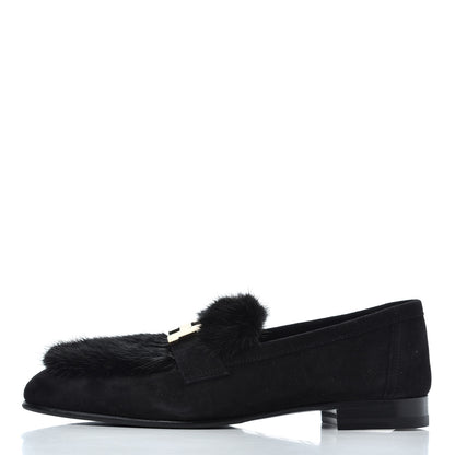 Hermes Mink Fur Suede Goatskin Paris Loafers 35 Black 1 of 10
