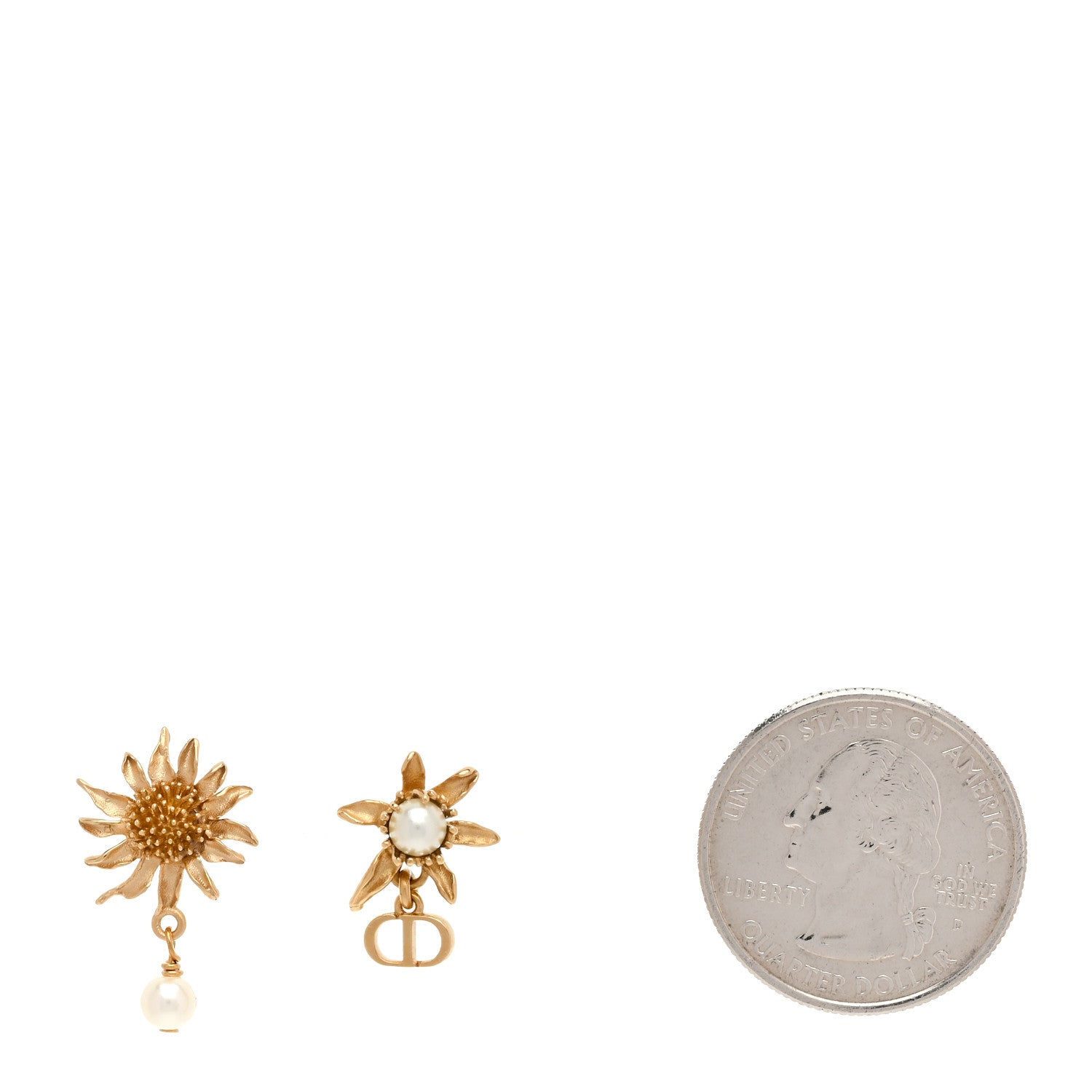 Christian Dior Pearl Sunflower Earrings Gold 2 of 5