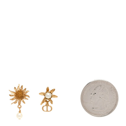 Christian Dior Pearl Sunflower Earrings Gold 2 of 5