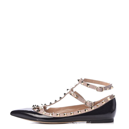 Valentino Garavani Patent Nappa Rockstud Cage Ballerina Flats 38 Black Poudre 1 of 13