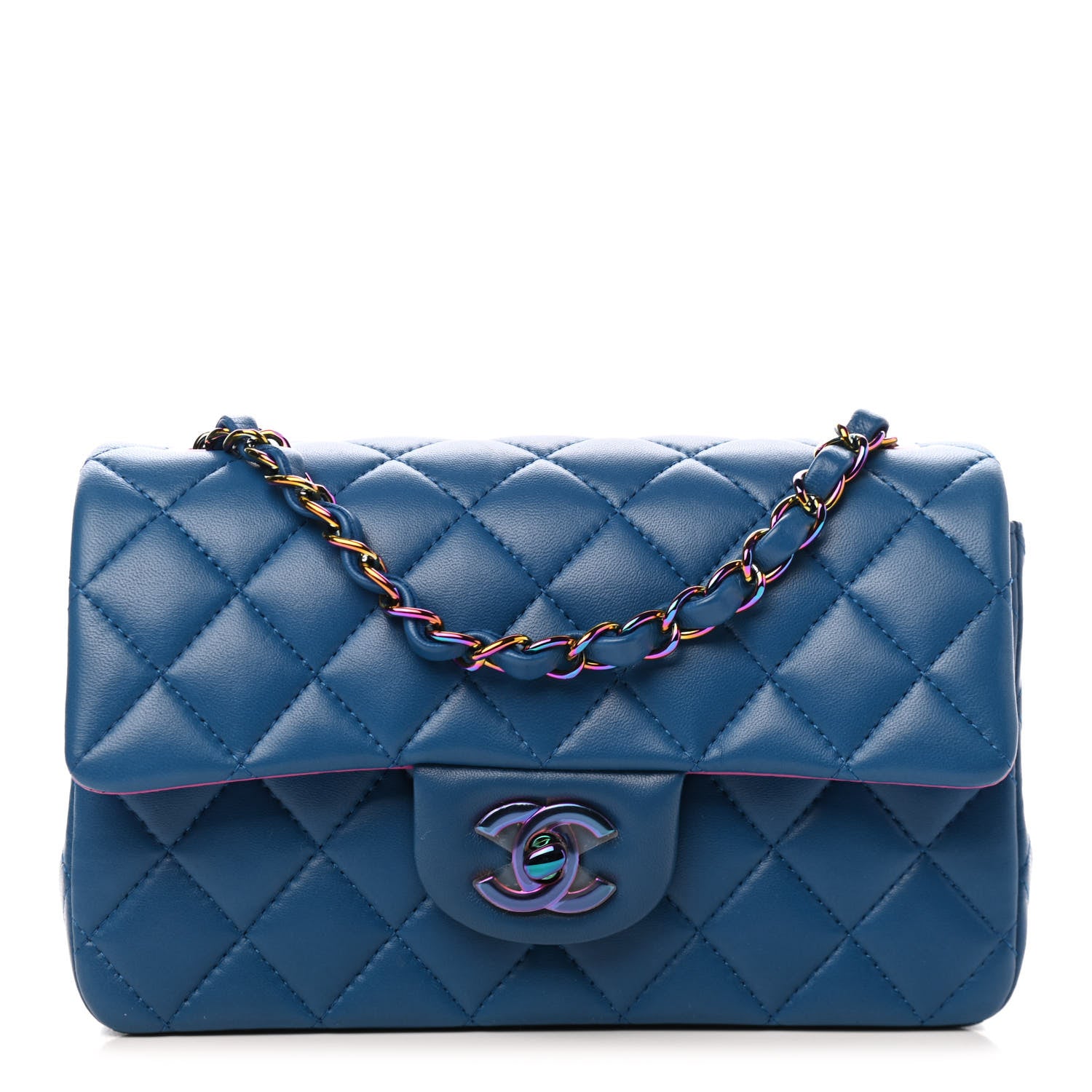 Chanel Lambskin Quilted Mini Rectangular Flap Blue Purple 2 of 17