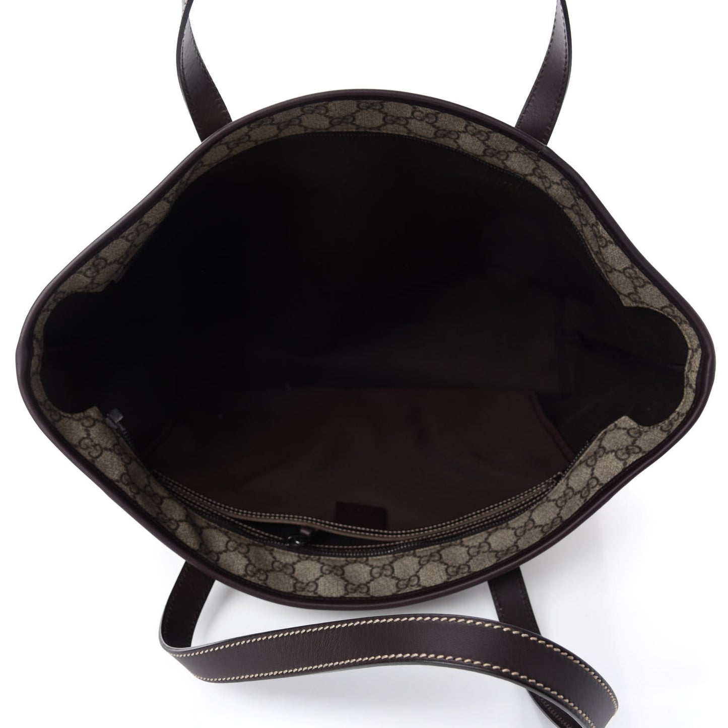 GG Supreme Monogram Medium Zippered Shopping Tote Dark Brown