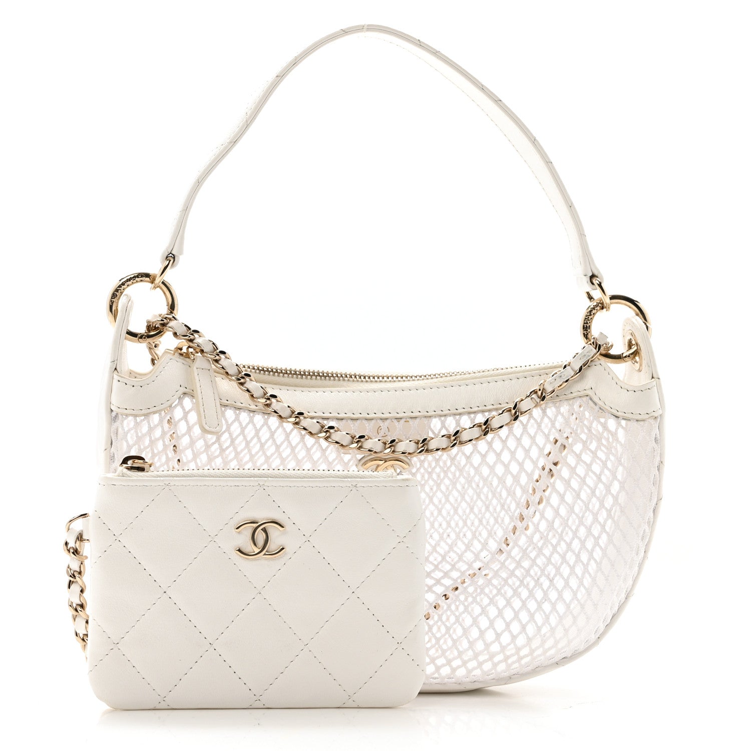 Chanel Mesh Shiny Lambskin Chain Hobo White 3 of 14