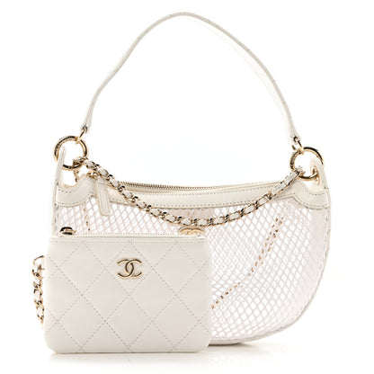 Chanel Mesh Shiny Lambskin Chain Hobo White 3 of 14