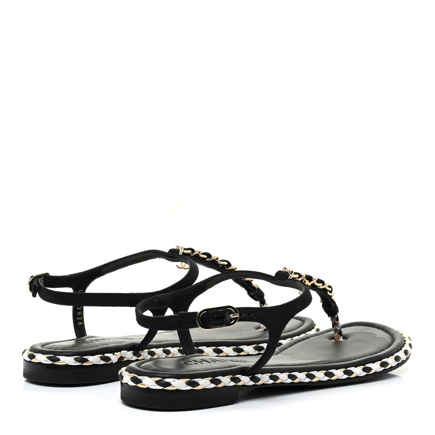 Grosgrain Chain Thong Sandals 38 Black