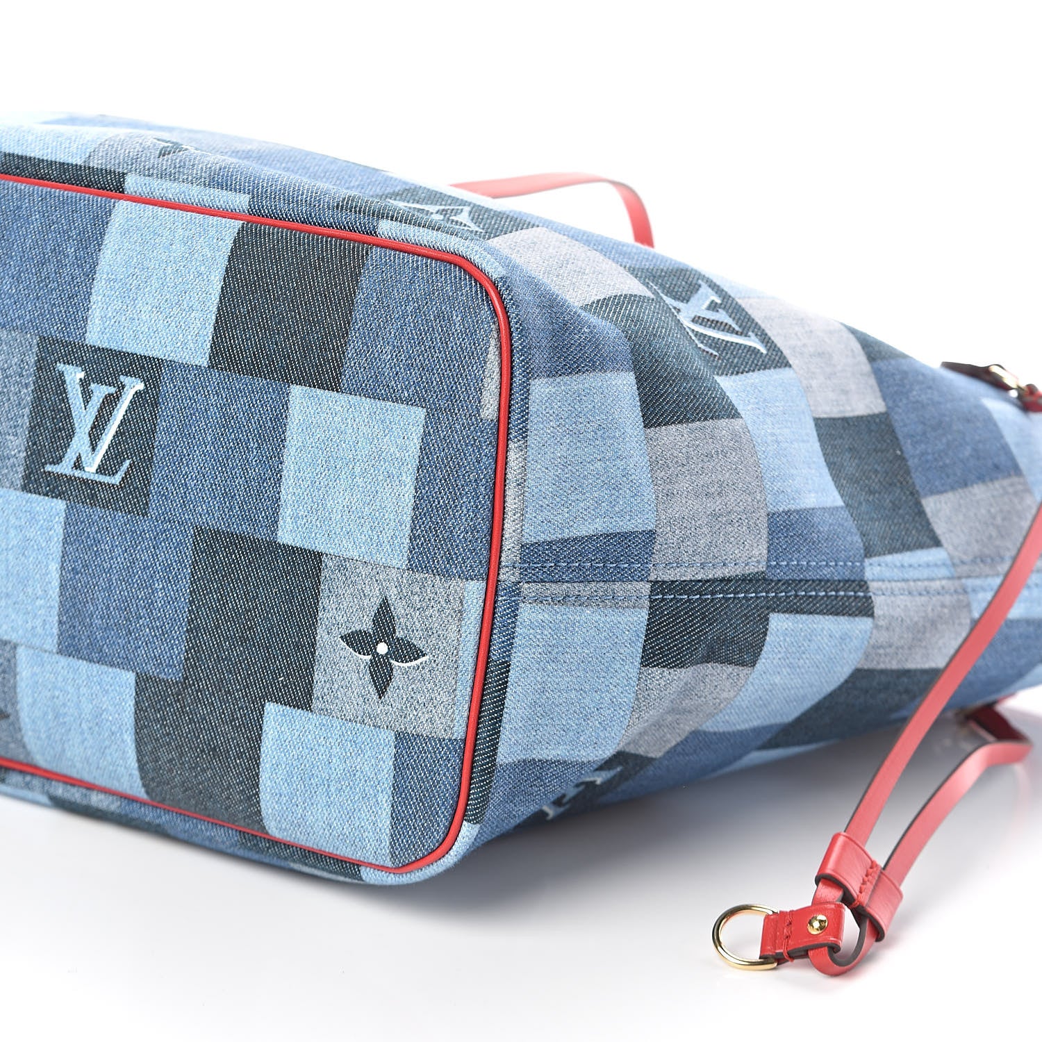 Louis Vuitton Denim Damier Monogram Patchwork Neverfull Blue Rouge 10 of 10