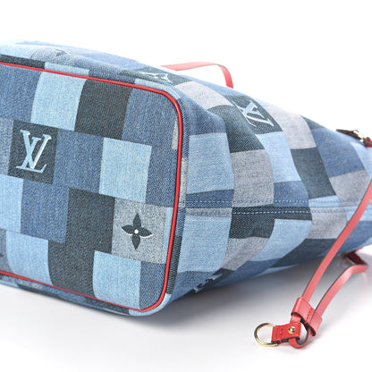 Louis Vuitton Denim Damier Monogram Patchwork Neverfull Blue Rouge 10 of 10