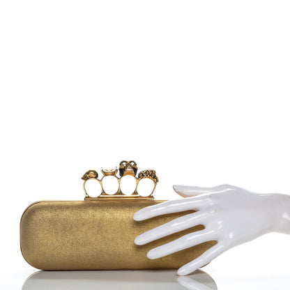 Alexander McQueen Metallic Skull Knuckle Box Long Clutch Gold 2 of 7