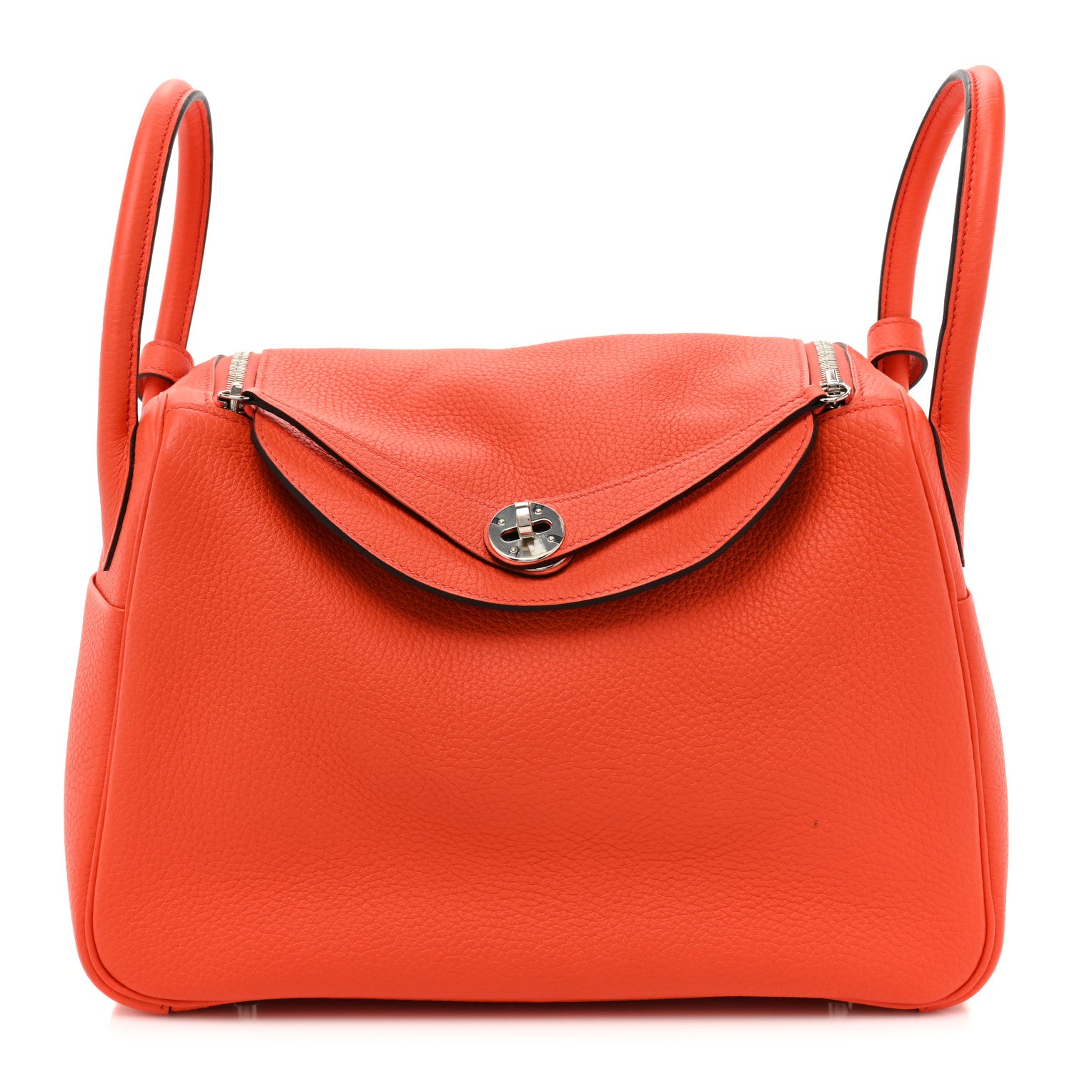 Hermes Taurillon Clemence Verso Lindy 30 Orange Poppy Bordeaux 1 of 9