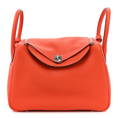 Hermes Taurillon Clemence Verso Lindy 30 Orange Poppy Bordeaux 1 of 9