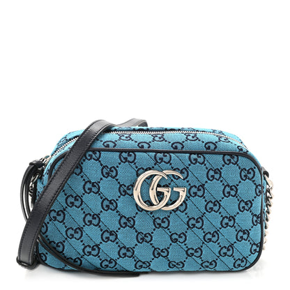 Gucci Monogram Multicolor Matelasse Diagonal Small GG Marmont Chain Shoulder Bag Light Blue 1 of 10