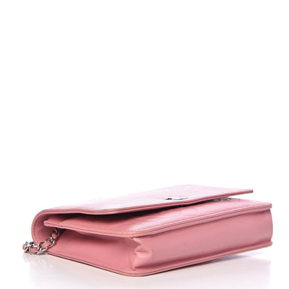 Chanel Lambskin Camellia Embossed Wallet On Chain WOC Pink 4 of 15