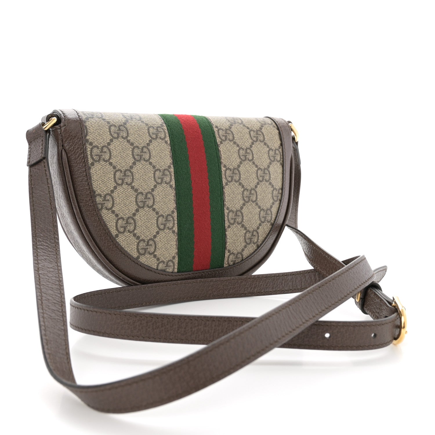 Gucci GG Supreme Monogram Textured Dollar Calfskin Web Mini Ophidia Flap Shoulder Bag Beige Ebony New Acero 3 of 11