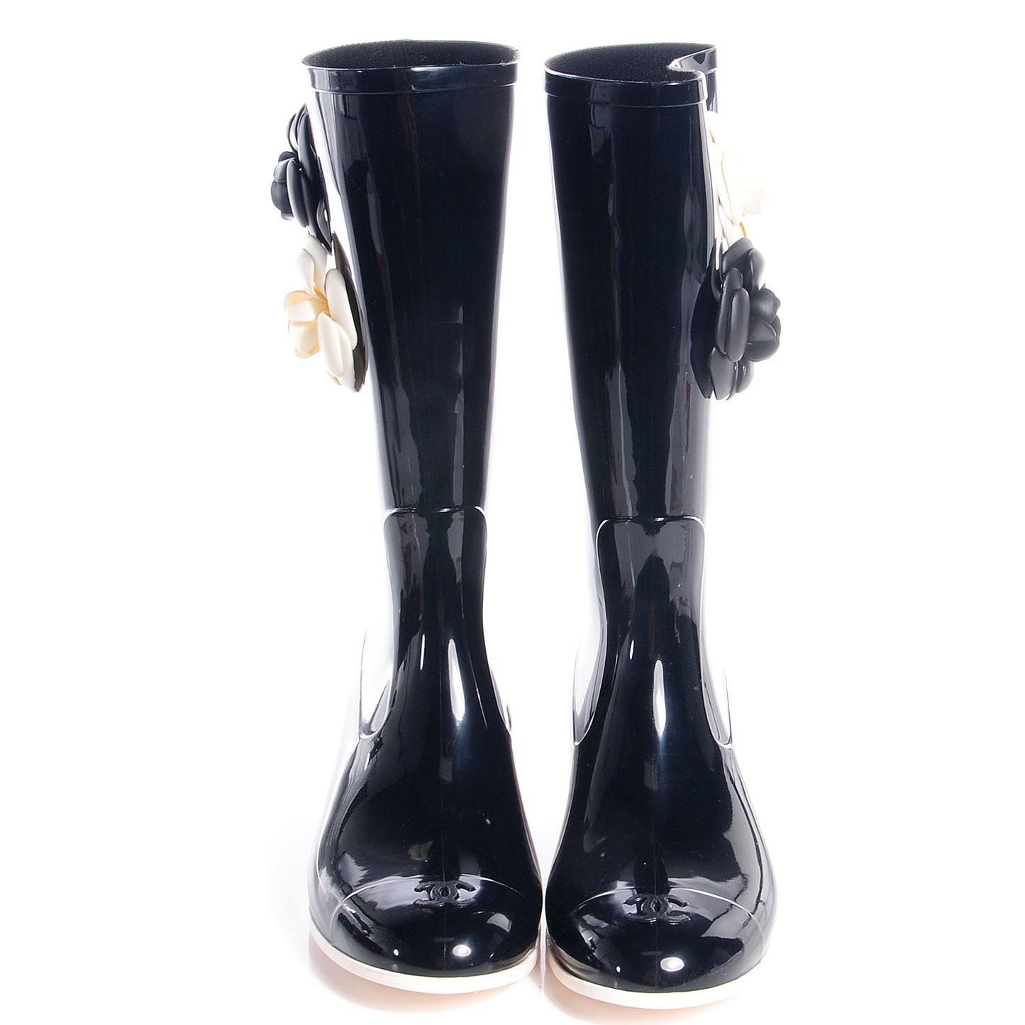 Rubber Camellia Rain Boots 40 Black